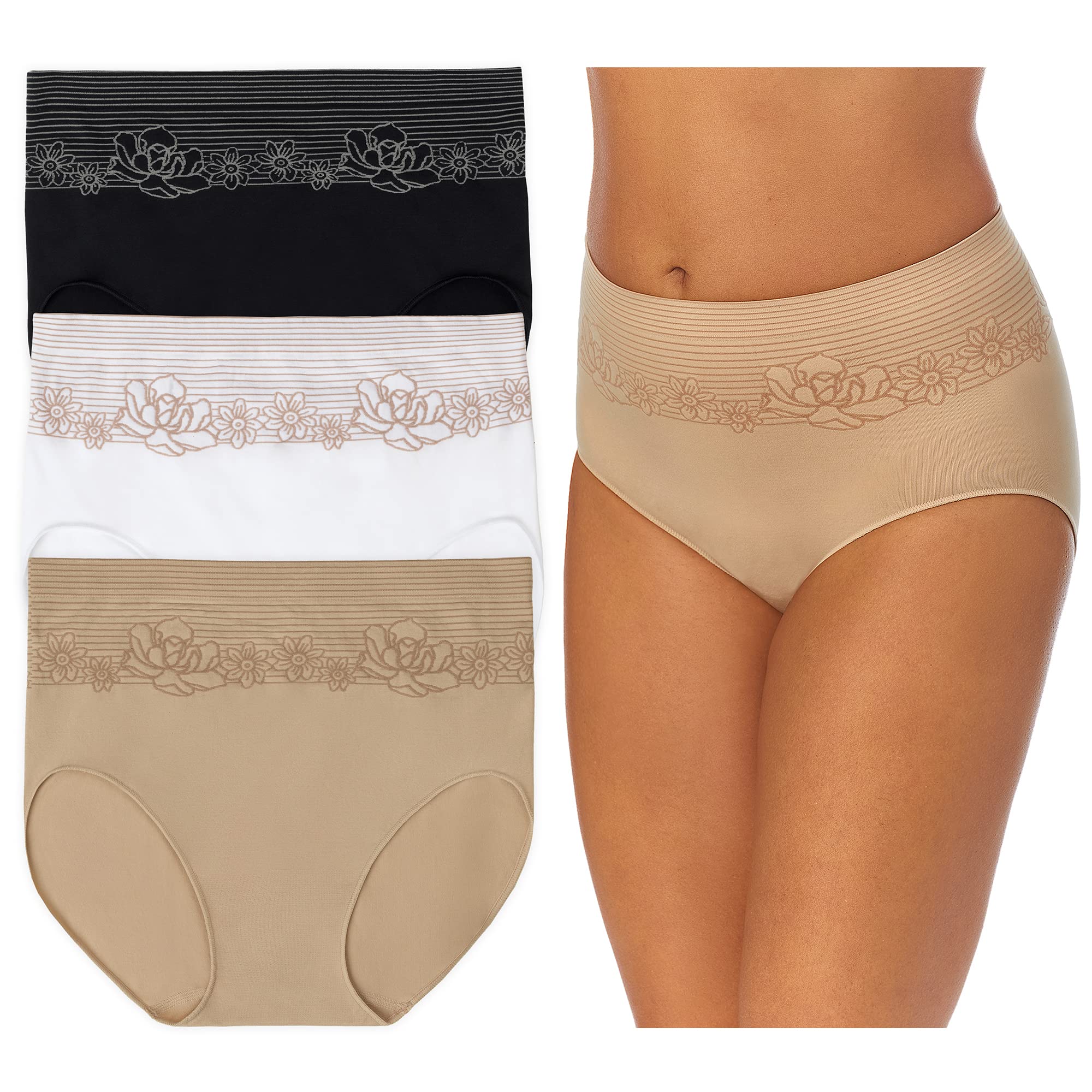Company Ellen TracyWomen's Underwear Ultra Soft Seamless Floral Stripe Full Brief Panties 3-Pack Multipack