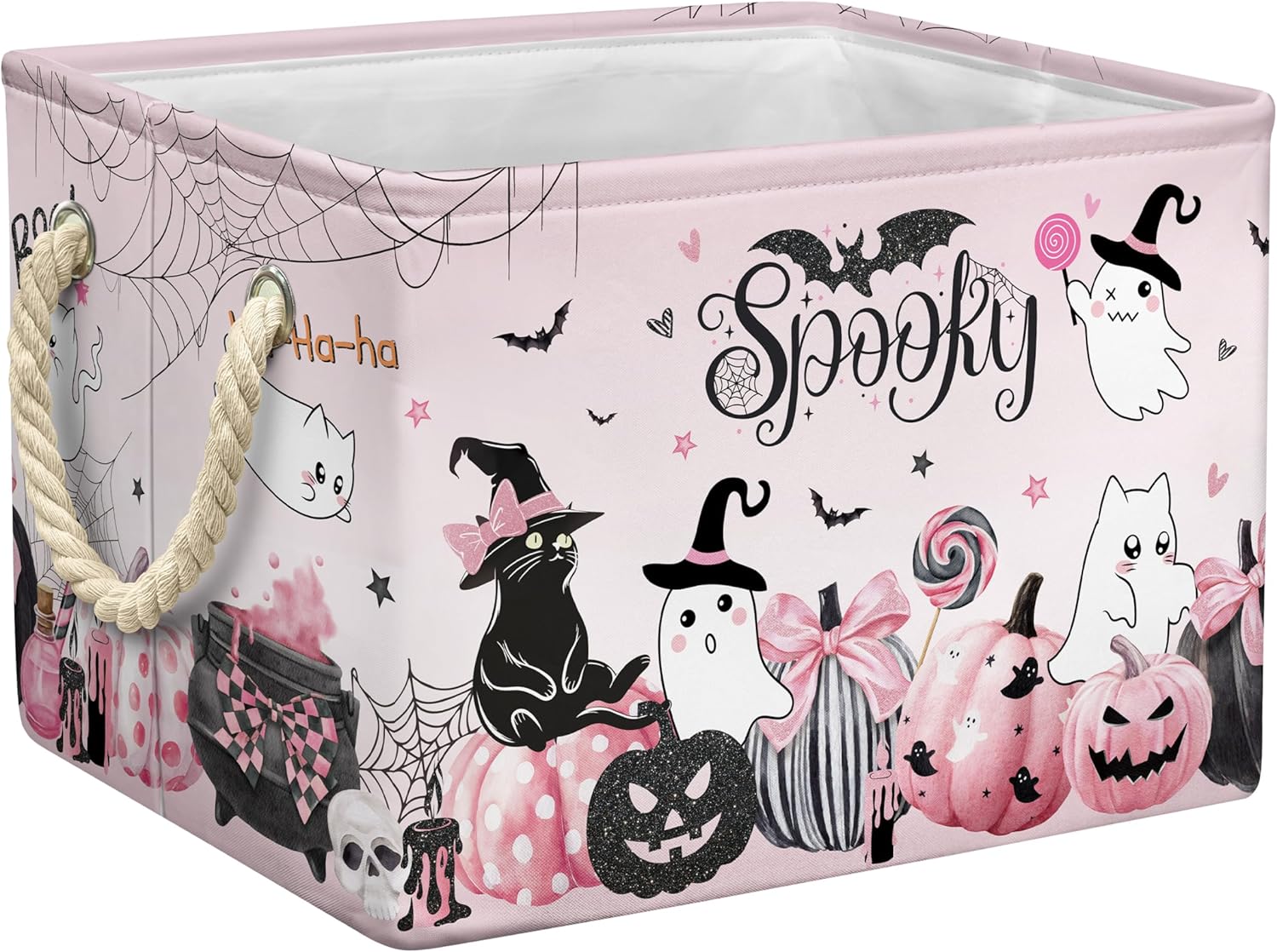 ピンクのハロウィンバスケット かわいいパンプキン ゴースト ブー 不気味なバスケット ハンドル付き 折りたたみ式 ハロウィンギフト