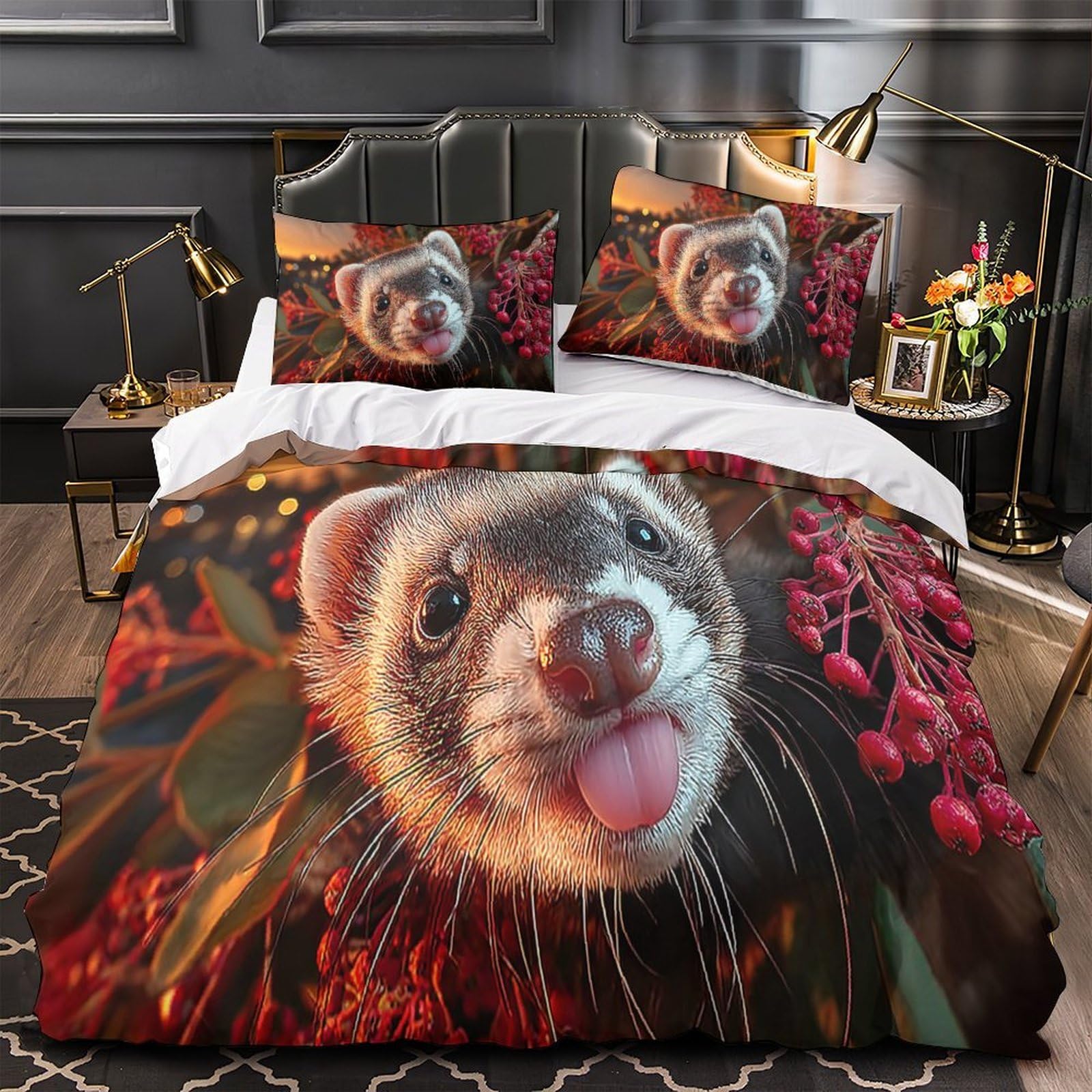 Housse de couette furet hypoallergénique et respirante avec fermeture éclair