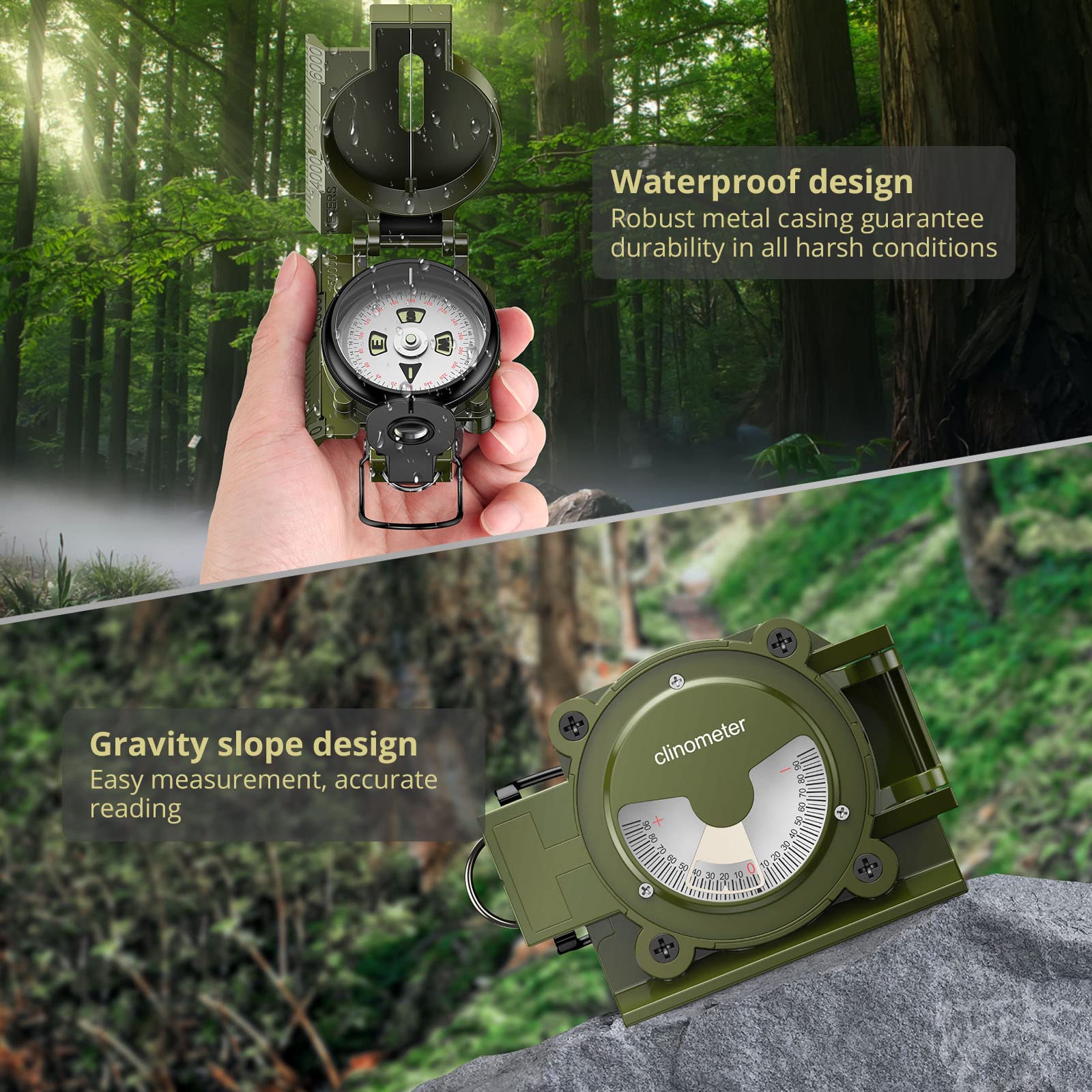 Anbte Militair Kompas – Lichtgewicht, Nachtzicht, Waterdicht En Schokbestendig, Ideaal Voor Wandelen En Kamperen