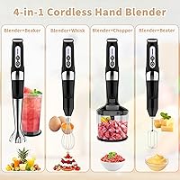 Vista 4 de Cordless Immersion Blender: 4-in-1 Rechargeable Electric Hand Blender, 21-Speeds & 3-Angle Adjustable with 700ml Chopper, 700ml Beaker, Egg Whisk
