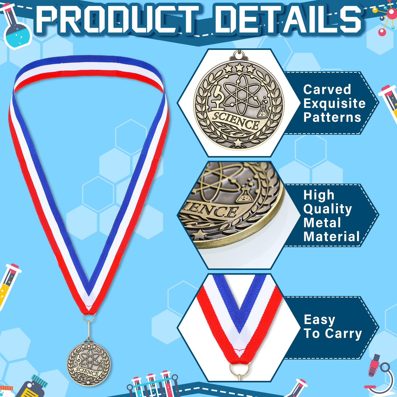 Quelay Goldmedaillen mit Halsbändern, Metall-Trophäe, Preis, Geschenk für Turniere, Wettbewerbe, Party, Kinder und Erwachsene, 5,1 cm, 100 Stück