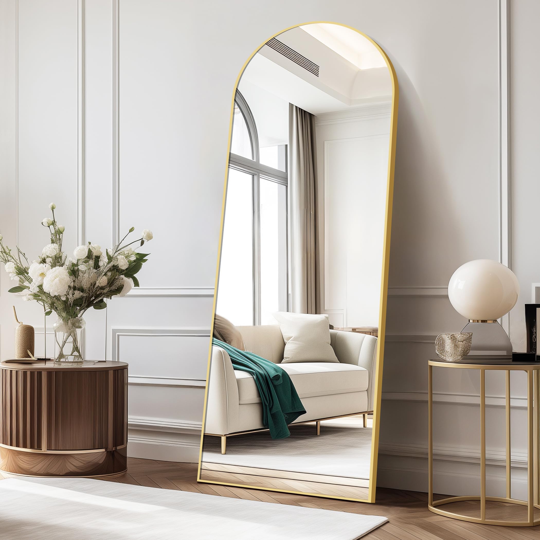 COFENY Arch Full Length Mirror, 150 x 40 cm Gold Full Body Mirror with Aluminum Frame, Wall Mirrors Standing Leaning or Hanging, Floor Mirrors for Bedroom Living Room Entryway