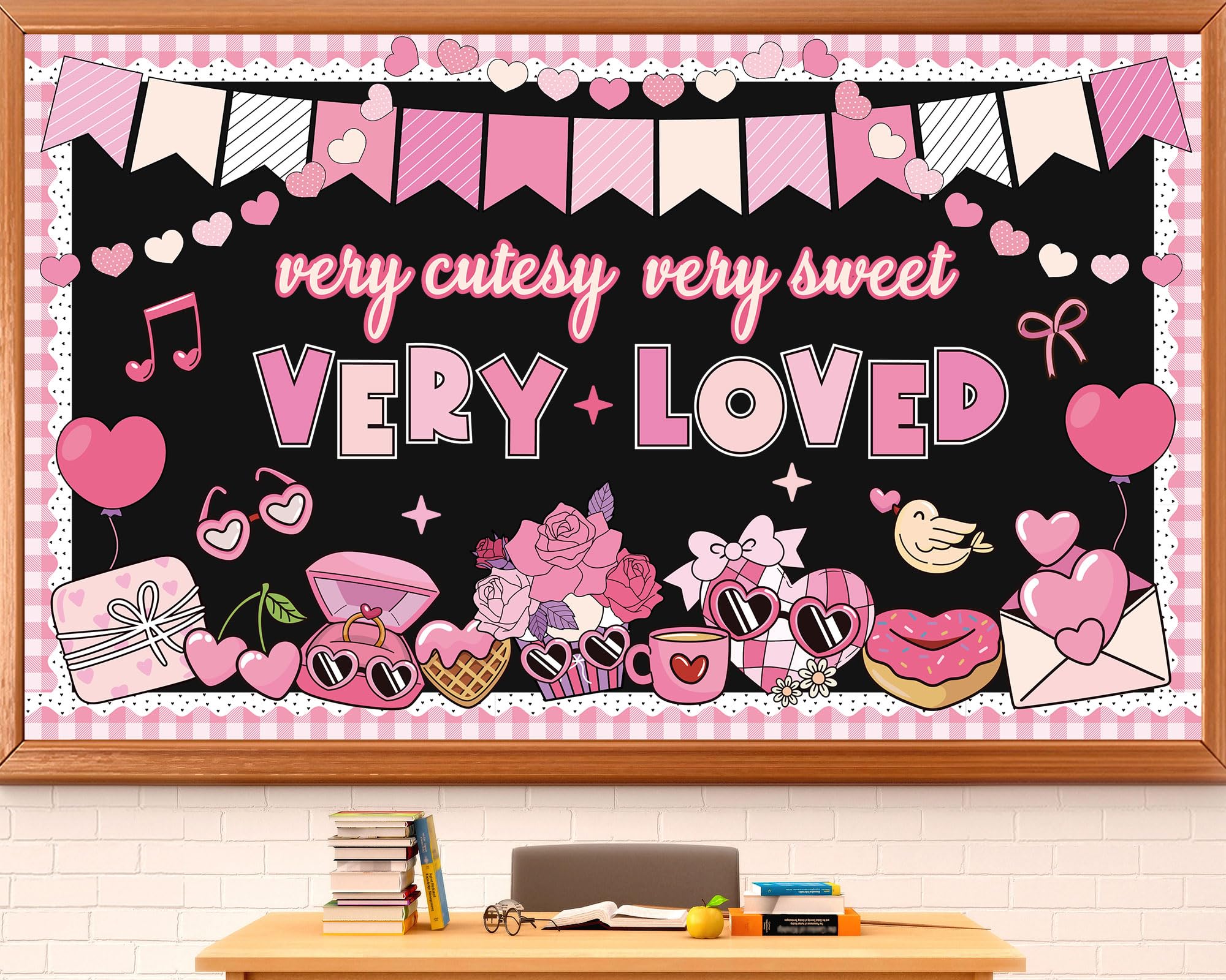 Valentine's Day Bulletin Board Decorations Set Pink Love Heart Paper Cutouts for Happy Valentine's Day Classroom Decorations Valentines Bulletin Board for School Home Classroom Chalkboard Wall Decor