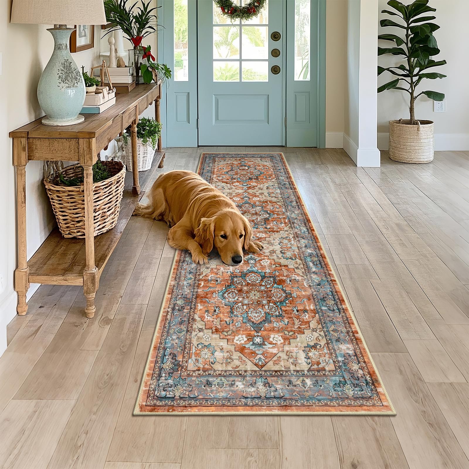 Runner Rug for Hallways Non Slip Washable Boho 2x6 Hallway Low Pile Throw Rugs Vintage Carpet Runners for Entry Way, Kitchen, Laundry Room, Bathroom