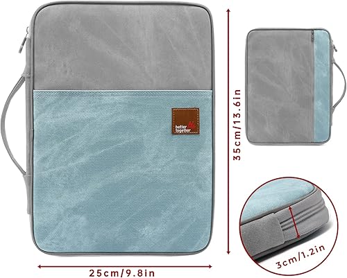 Miniatura 2 de Mygreen Organizador de cartera con cremallera A4, bolsa de documentos, impermeable, carpeta con cremallera, estuche de papel, gris y azul claro