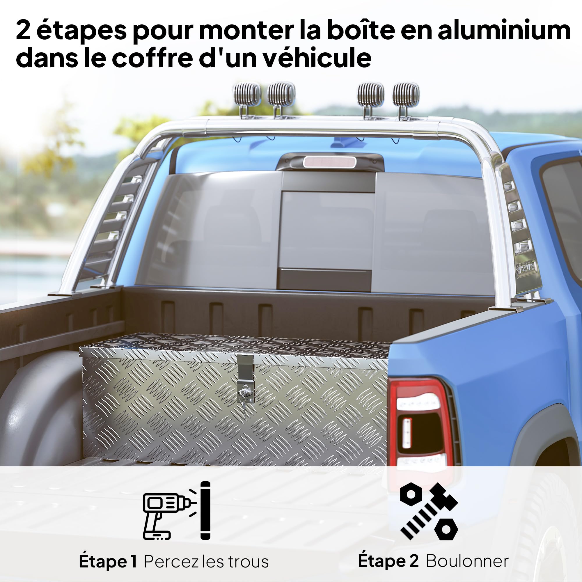 HOMCOM Boite de rangement - boîte à outils en aluminium - caisse à outil alu. poignées rétractables verrouillage clé dim. 76L x 33l x 25H cm