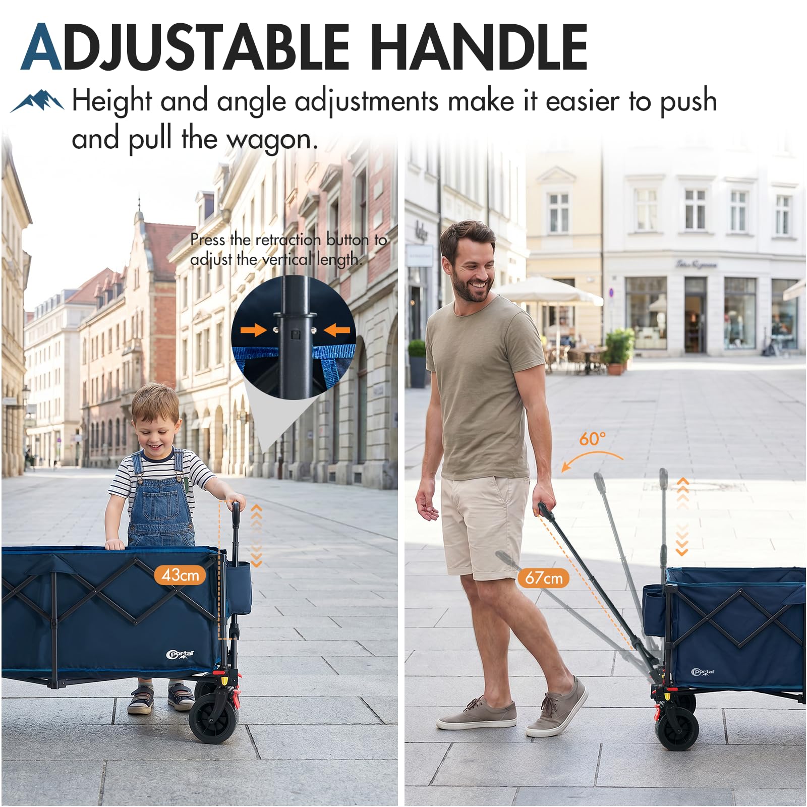 Portal Carro de Playa Plegable 300L XXL Carrito de Camping con Frenos y Mango Ajustable Vagoneta de Jardín Resistente Carga 150KG Ruedas para Festivales Picnic y Transporte