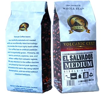 MEDIUM ROAST, Whole Bean Coffee, Organic Fresh Artisan Premium Beans, Volcanic Cult Vanuat LLC COLLECTION from Indonesia, East Java, El Salvador, Guatemala, Honduras, and Peru 1 Pound, 16OZ, EL SALVADOR