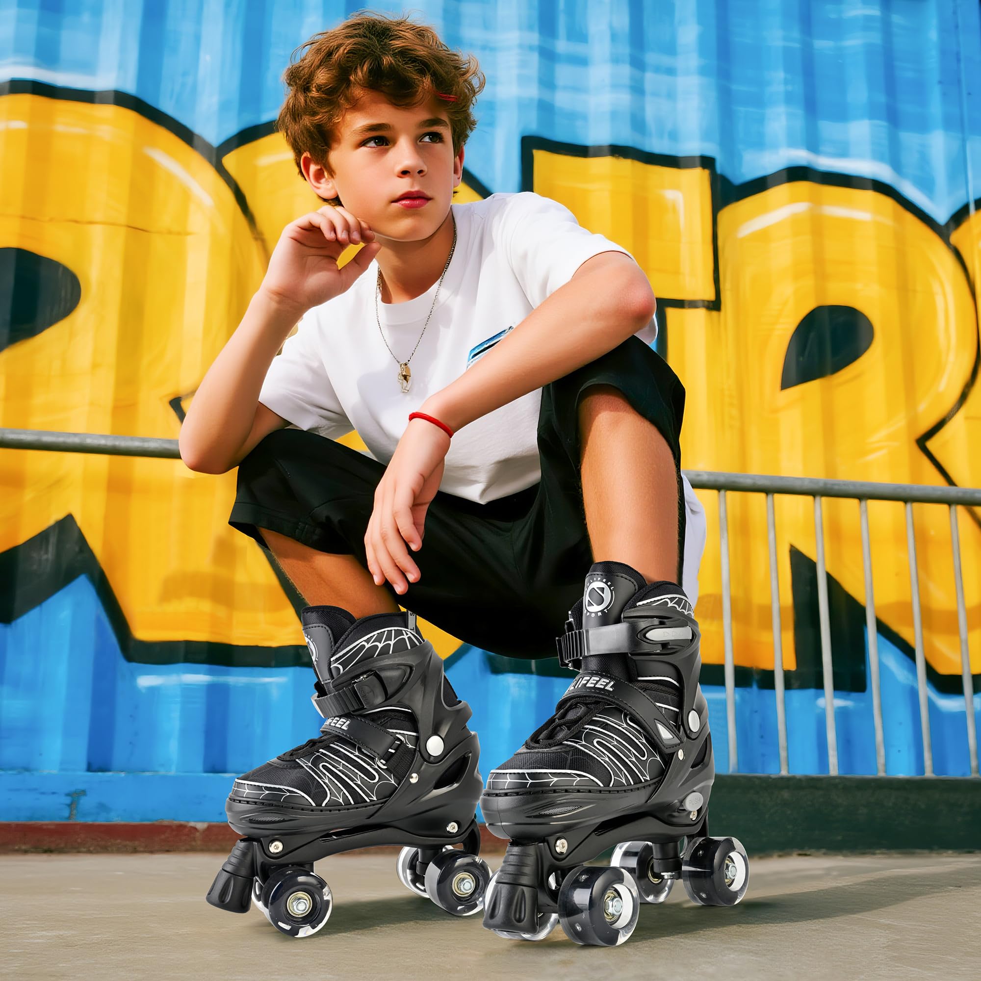 SULIFEEL Patines ajustables para niños de 3 a 5 a 8 a 6 a 12 con 4 tamaños de luz ajustable sobre ruedas, el mejor regalo para niños para principiantes, deportes de interior y exterior