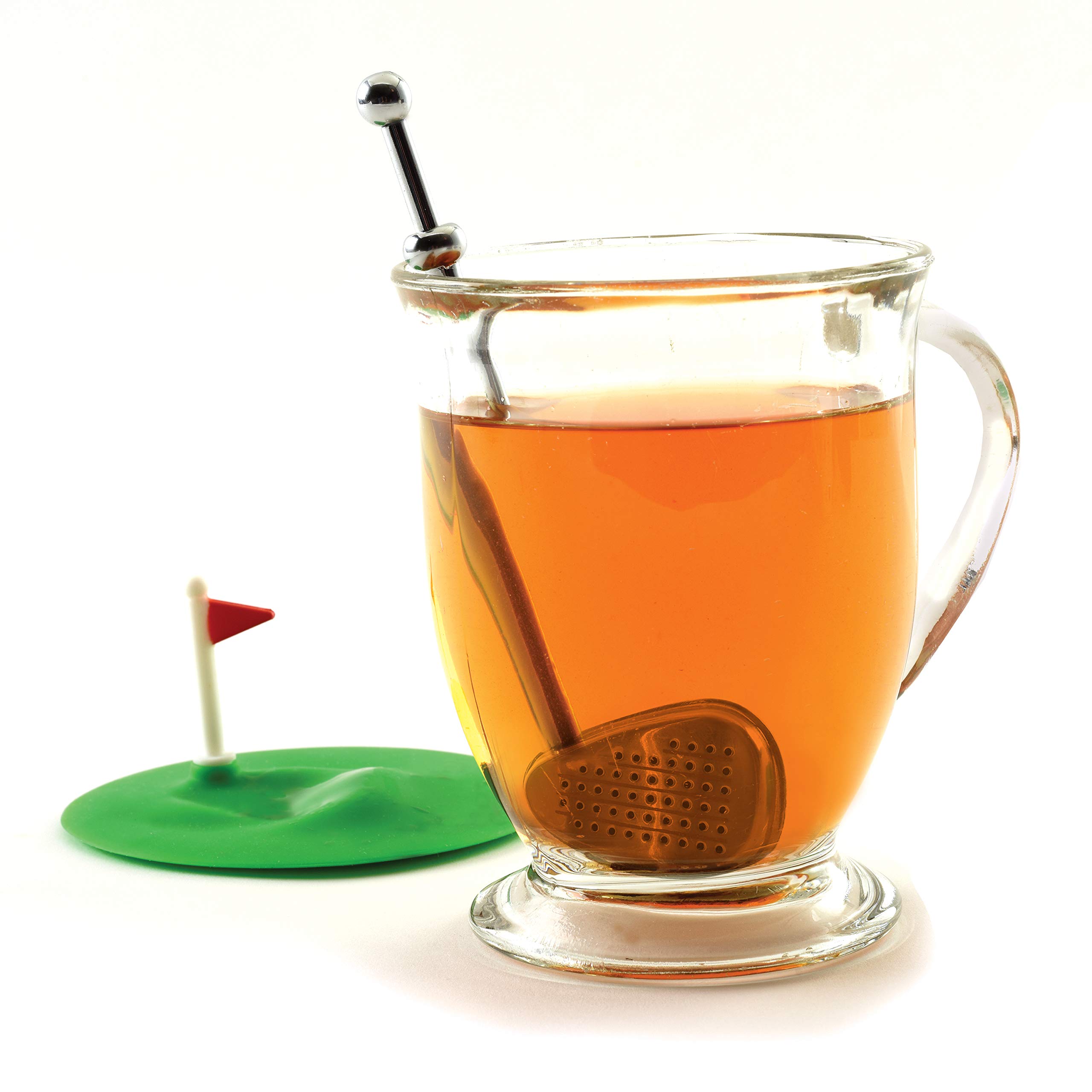 Norpro NP5653 5653 Tee Time - Infusor de té de acero inoxidable con tapa y atrapapotos, color verde