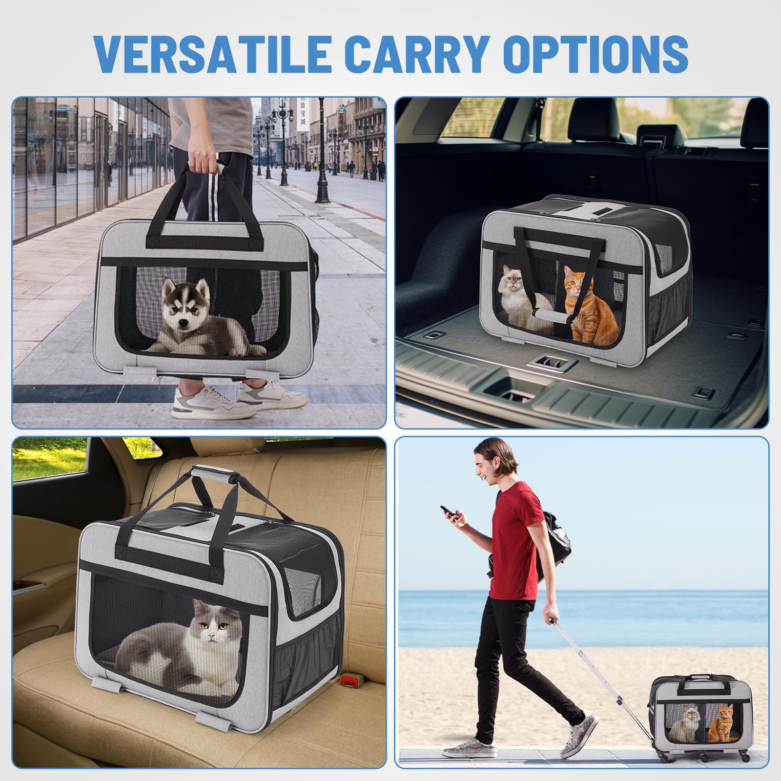 Trasportino Trolley XL per 2 Gatti Grandi o Cani Piccoli, 6 Ruote Stabili, Spazio Ampio 2-in-1, Fino a 20 kg, Con Mesh Traspirante e Manico Telescopico