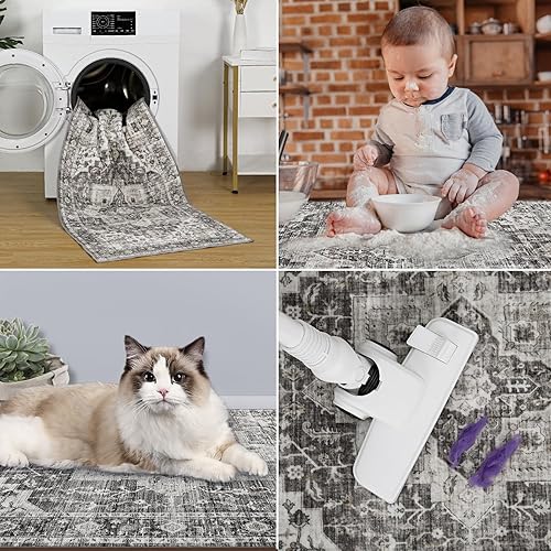 Miniatura 6 de ROYHOME Alfombra de pasillo de 2 x 6 pies, estilo vintage, envejecida, suave, lavable, antideslizante, tradicional con medallón para dormitorio,