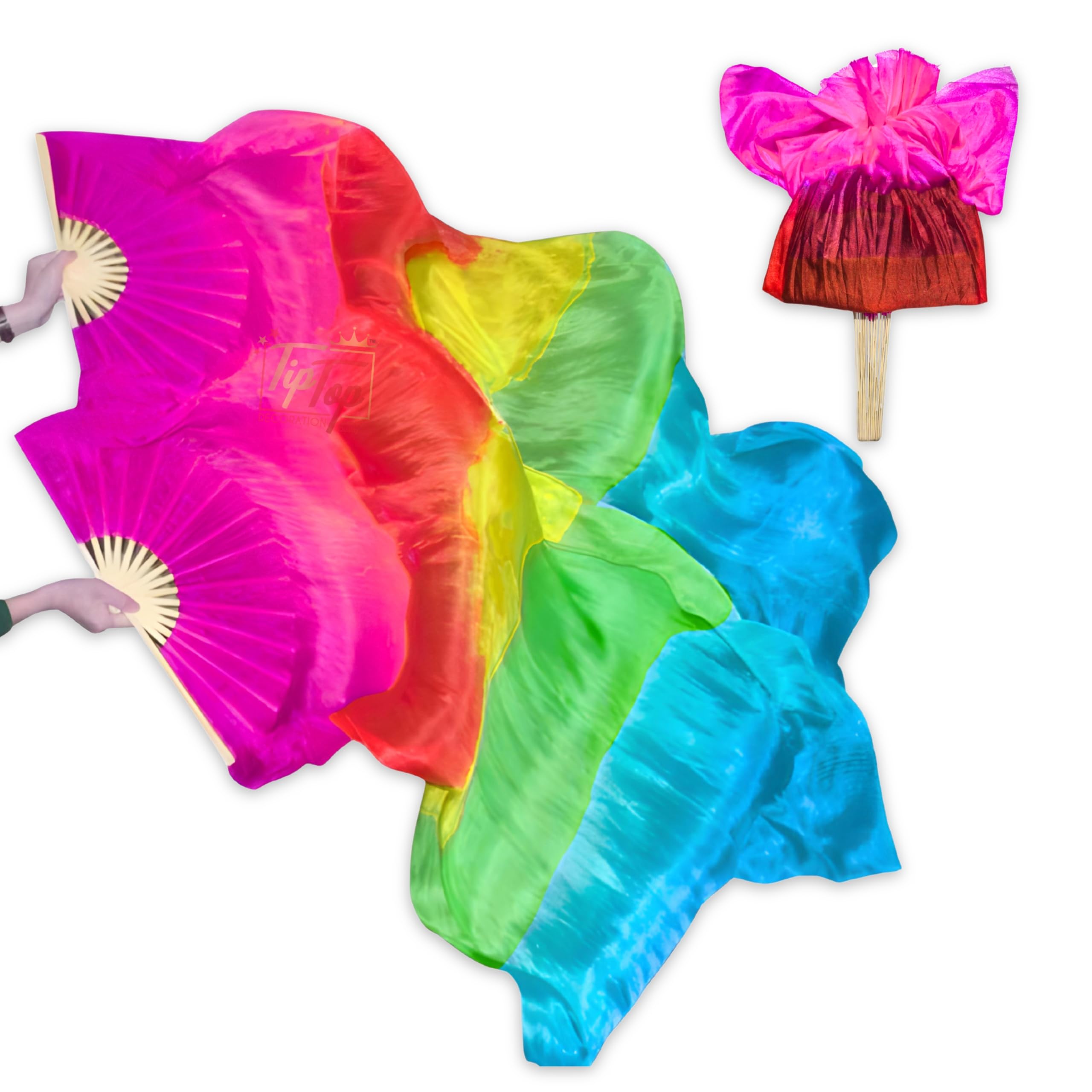 Premium Dancing Long Veil Bamboo Folding Streamer Silk Hand Fan For Dance Shows (Vivid Multi, Pack of 1 Piece)-image-37