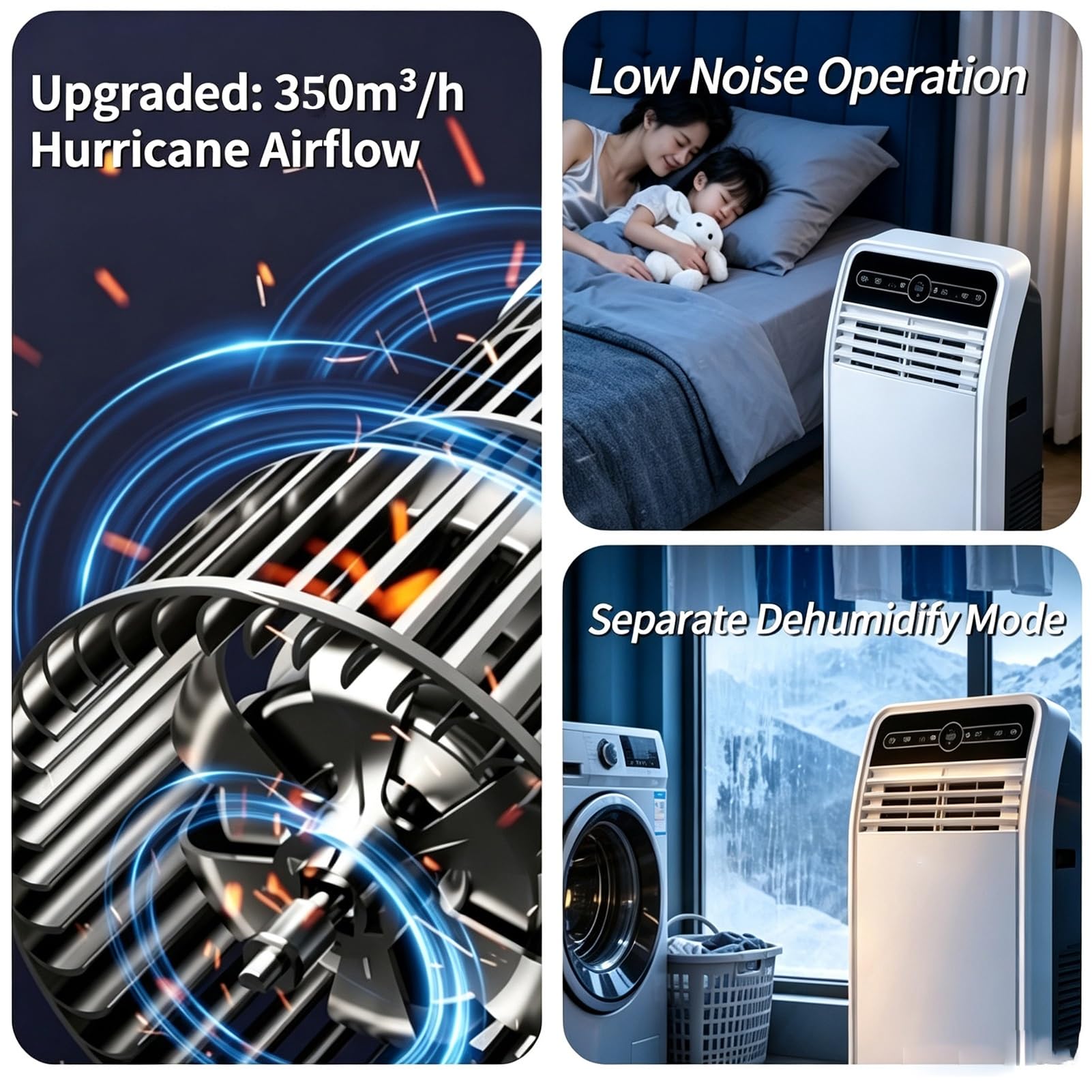 Condizionatore Portatile Da 12.000 BTU Con Telecomando, Unità Mobile 3-in-1 Per Soggiorno, Casa E Ufficio, Oscillazione A 180°, Timer 24 Ore, Kit Per Finestra Incluso