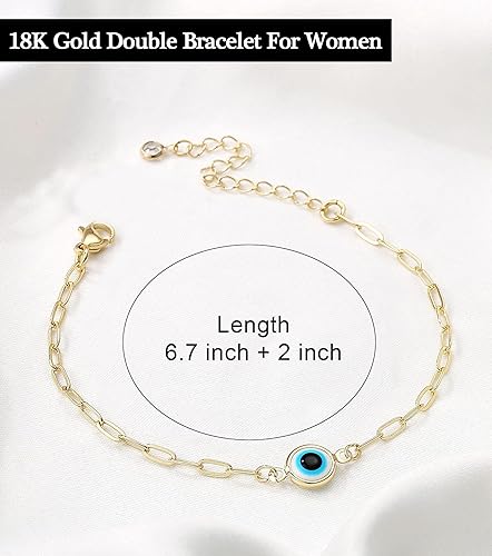 Miniatura 3 de Evil Eye Bracelets for Women,18k Gold Plated Dainty Layered Paperclip Bracelet Gold Cute Adjustable Stackable Bead Bracelets Set for Protection