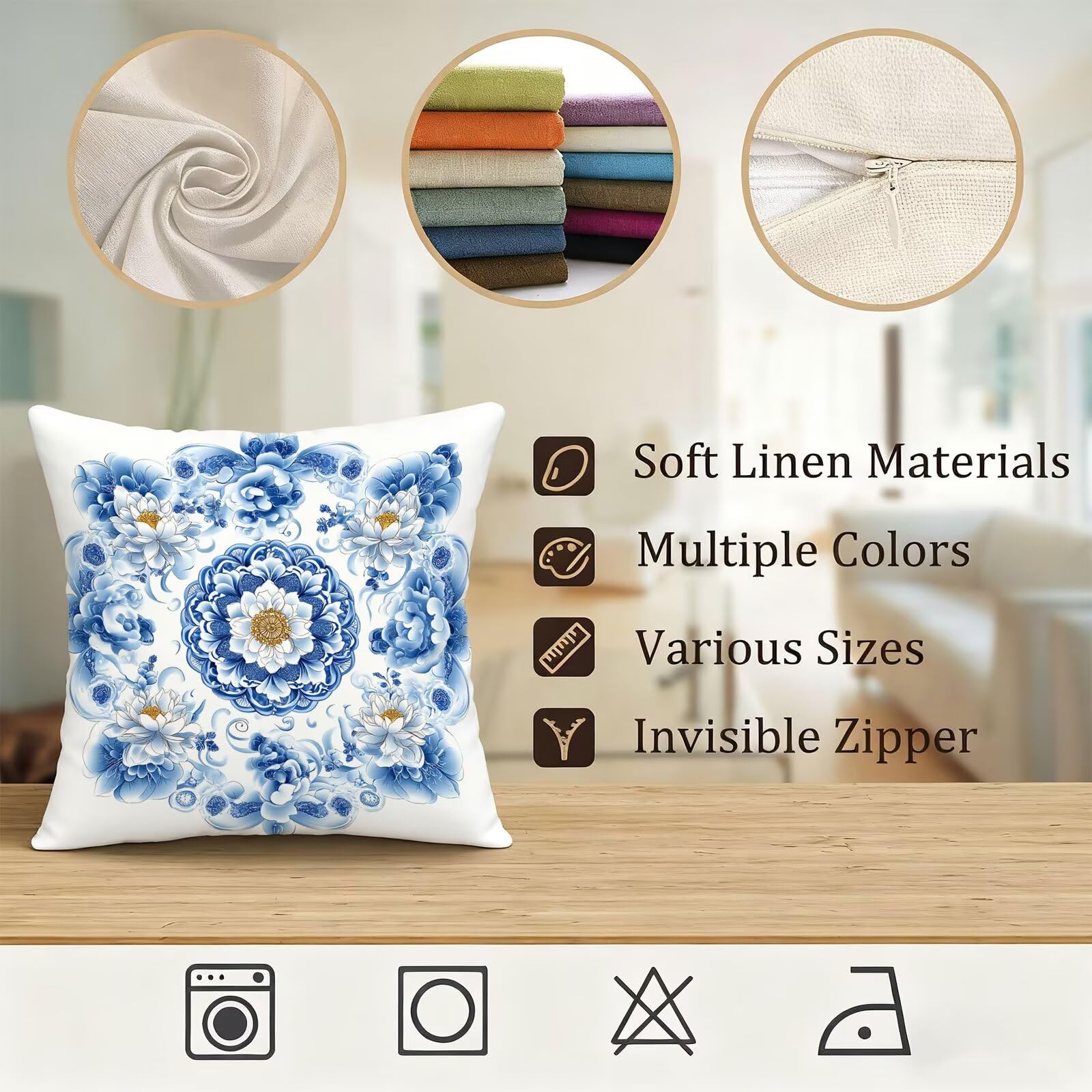 Azul Funda Cojin 60x60 Mandala Funda Almohada 60x60 Cojines Sofa Súper Suave Fundas Cojines Decorativos Fundas Almohadas 4 Piezas Almohada Cervicales y Cuello, para Hogar Cama Salon Decoracion E - 751