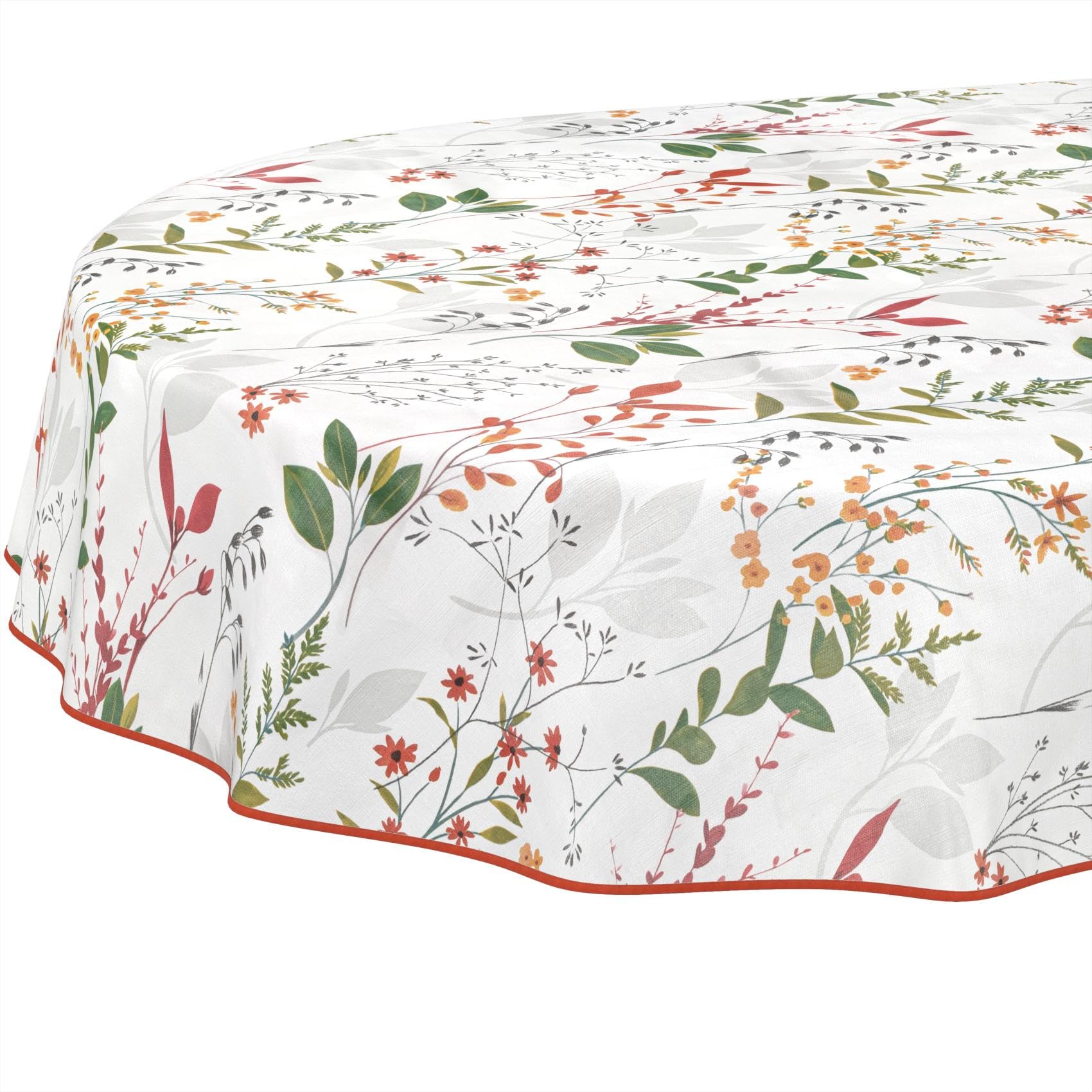 Oilcloth Tablecloth, Washable, Wax Tablecloth, Easy Care, Water-Repellent, Lotus Effect, Garden Tablecloth, Natural, Oval, 200 x 140 cm with Hem (Edged)