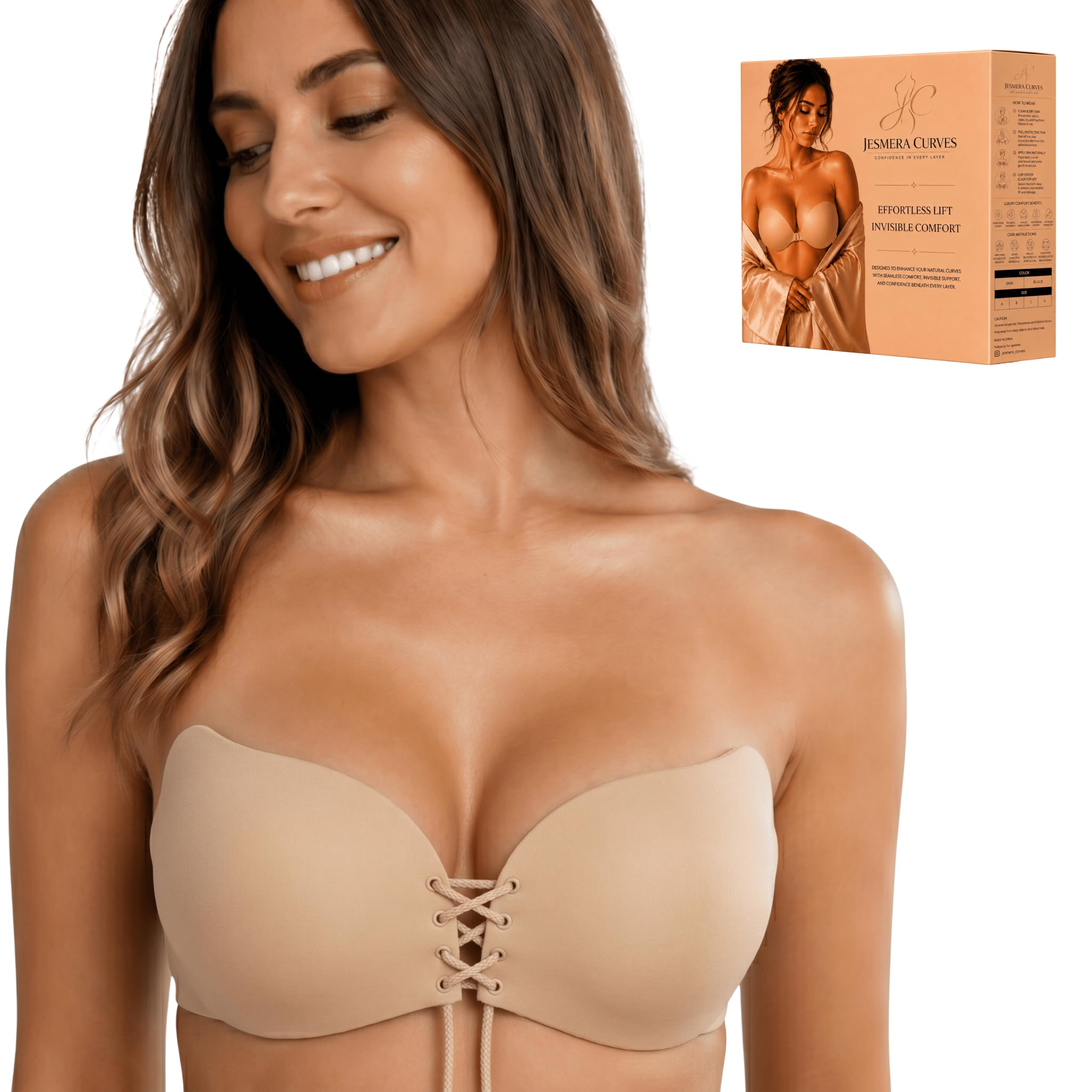 jesmera curves Adhesive Push Up Cups for Women with Adjustable Drawstring Closure, Invisible Sticky Lift Support, Reusable Self Adhesive Inserts for Backless Deep Neck Dresses, Wedding (Size B)-picture-51