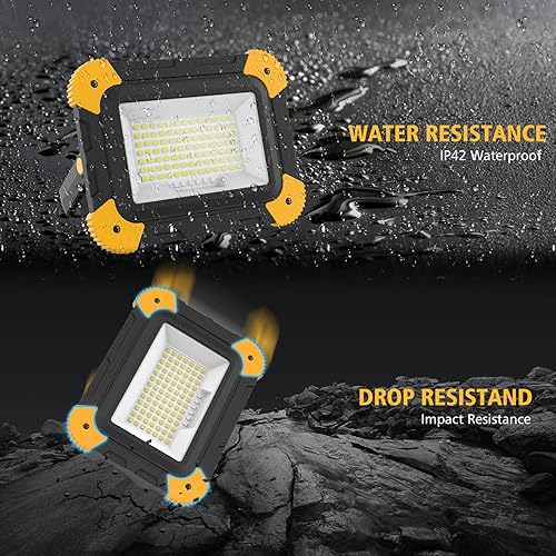 Miniatura 8 de Paquete de 2 luces de inundación portátiles, batería de trabajo LED recargable magnética de 4000 mAh, luces de trabajo impermeables para exteriores