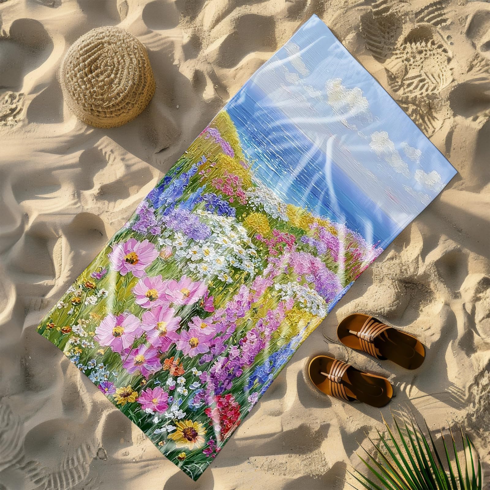 Drap de Plage XXL 200X200 Fleur Rose Mer Serviettes de Plage en Microfibre,Serviette Piscine Extra Large sans Sable pour Adultes Séchage Rapide