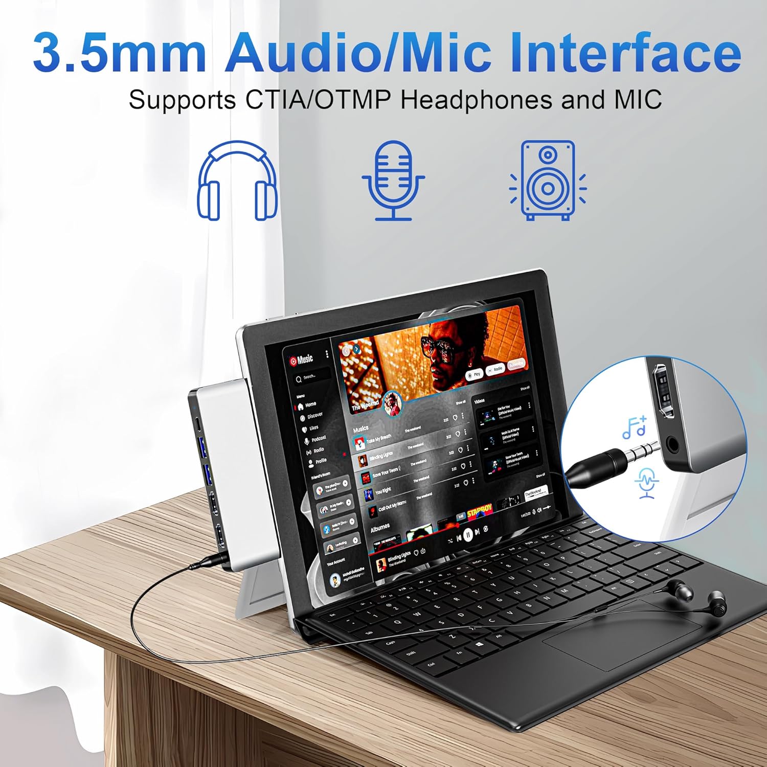 Surface Pro 9/10/11/X Docking Station, Quad Display Surface pro 11 USB Hub with Dual 4K@60Hz HDMI, USB-C (4K@60Hz Video+40Gbps Data+100W Charge), 2 USB3.0, SD/TF, 3.5mm Mic for Surface Pro 11/10/9/X