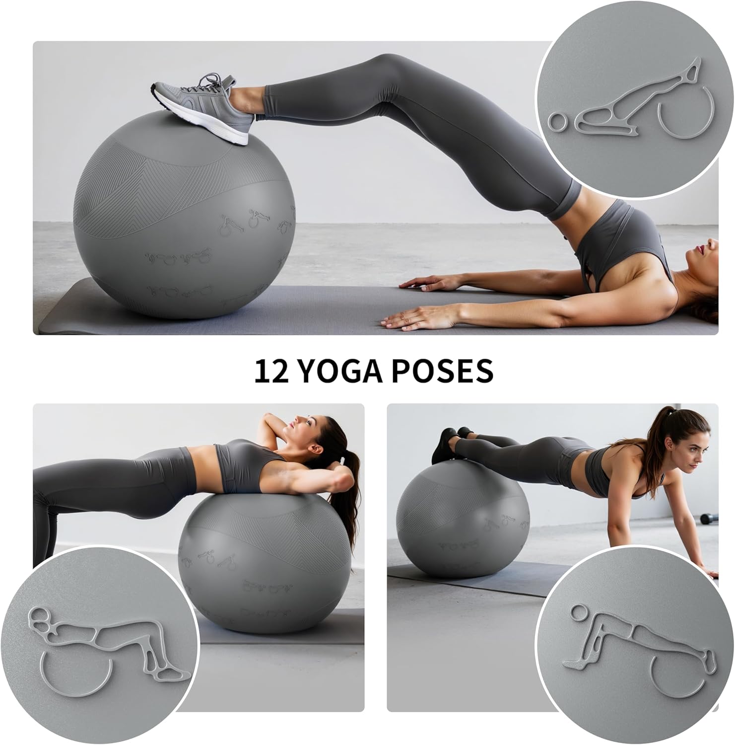 Extra Thick Yoga Ball with Training Instruction, Anti-Burst Slip Resistant Exercise Ball with Pump for Pilates,Physical Therapy,Pregnancy Stability,Birthing Ball 22in 26in 30in