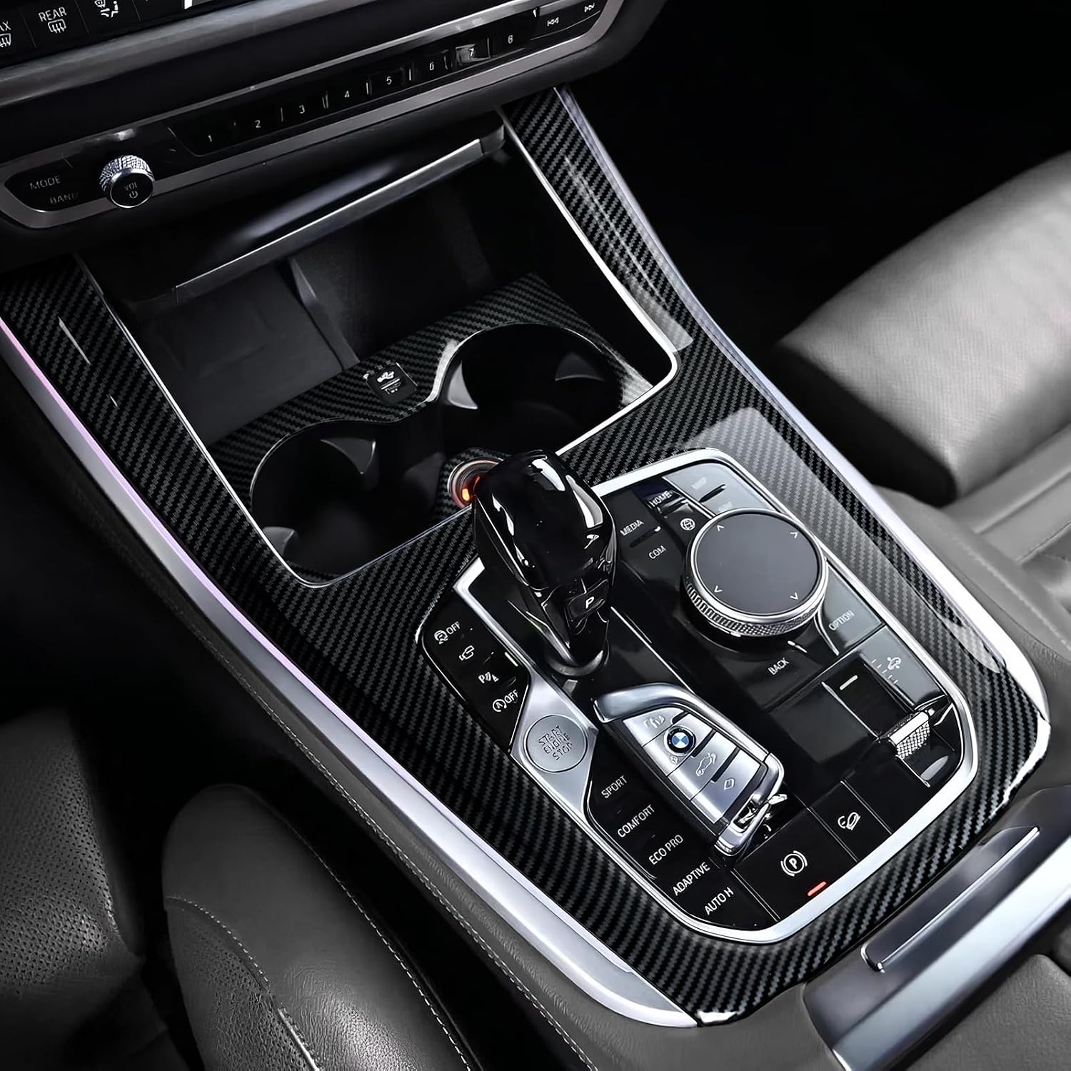 Car Cup Holder Cover Frame Trim Carbon Style ABS Decal Sticker fits for BMW X5 G05 X5M F95 X6 G06 X6M F96 X7 G07 2019-2026 Interior Accessories