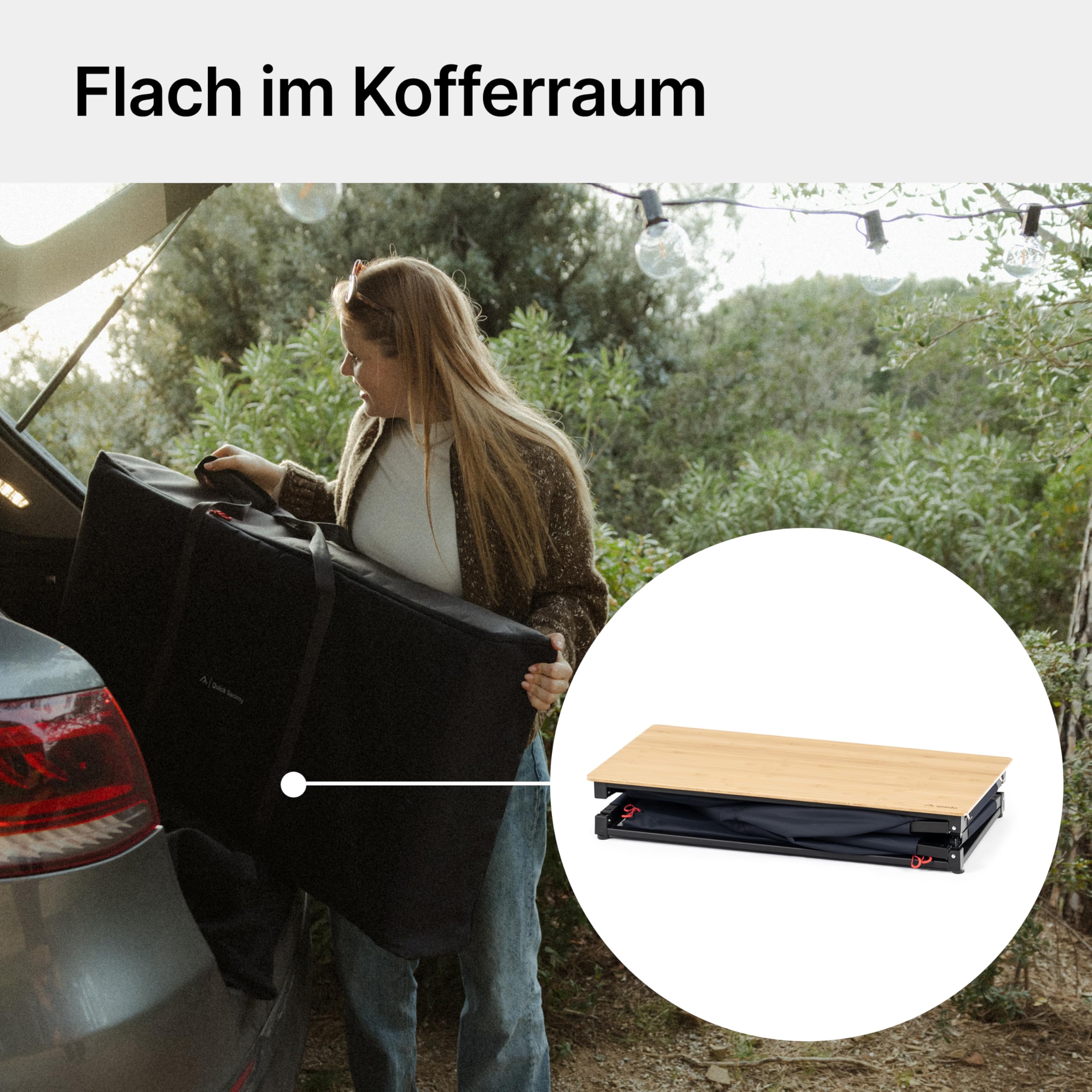 qeedo Quick Sammy Campingküchensystem, Campingschrank mit Bambusplatte, Schnellaufbau, Stauraum und Erweiterung