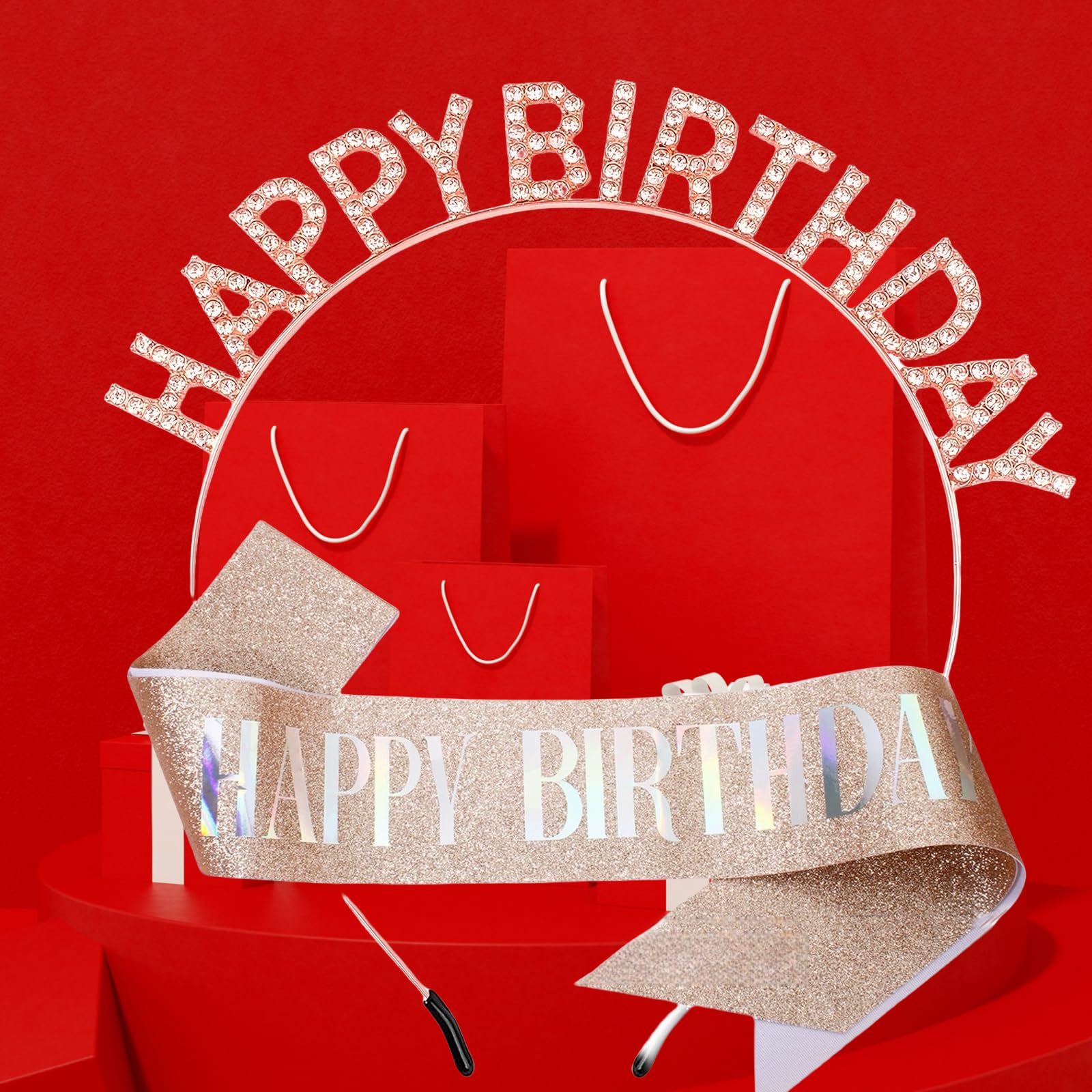 XINGKANG Birthday Crown Headband, Rhinestone Princess Headpiece, Shoulder Strap Accessories, Women, Princesses, Adults, Brilliant?eye-catching, SRZM