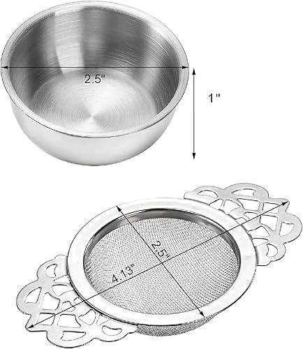 Miniatura 4 de Paquete de 6 filtros de té de malla, infusor de té de metal inoxidable, con mango y tazón de goteo para té suelto, plateado, 2.5 pulgadas
