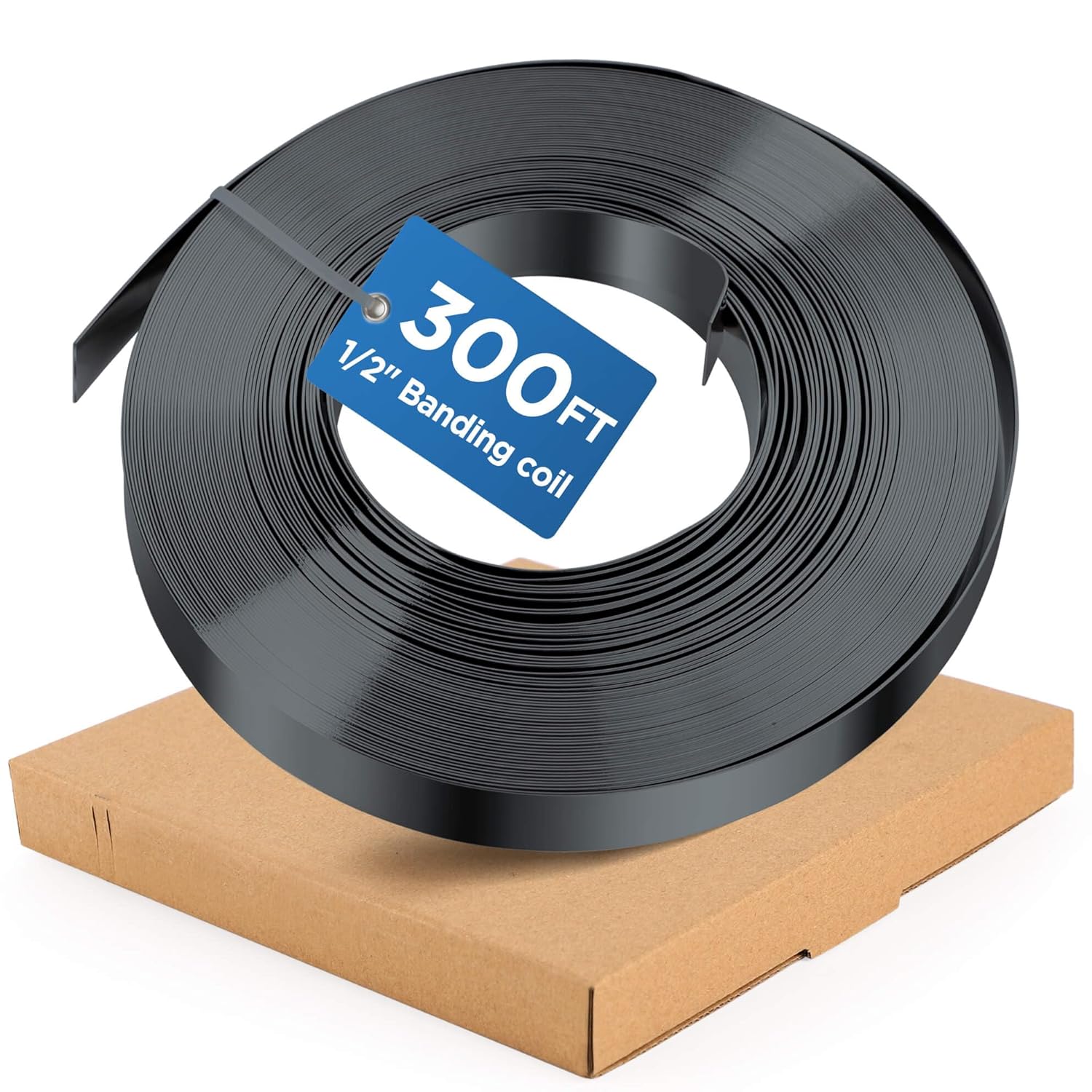 Metal Strapping Band Coil - 1/2'' x .02'' x 300' Metal Strapping Coil, Portable Strong Metal Cable Tie in Cardboard Box, Suitable for High Tensile Pallet Packing