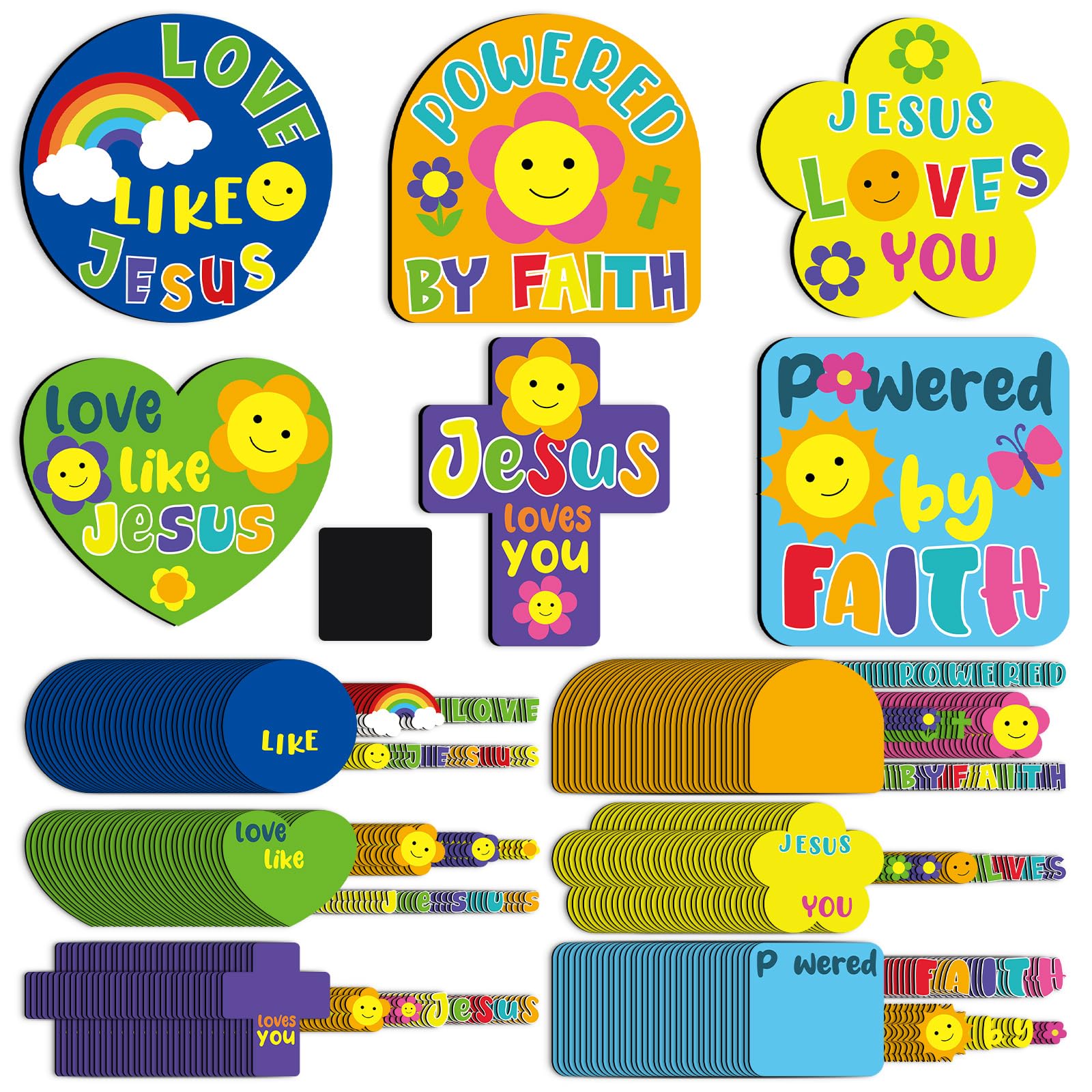 Trandraft 36 Sets Religious Crafts for Kids Bulk DIY Retro Faith Magnets Craft Kits Jesus Christian Groovy Gifts Jesus Loves You Paper Stickers for Classroom VBS Sunday School Home Church Activities