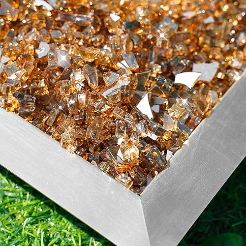 Miniatura 186 de Skyflame 4.53 kg de vidrio resistente al fuego, de 1.27 cm, de brillo intenso para paisajismo de chimenea, lugar para fogatas, Platino reflectante