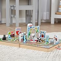 Vista 9 de Melissa & Doug Ciudad de mesa de madera desmontable de 18 piezas, 4 vehículos de rescate, piezas de juego, puente