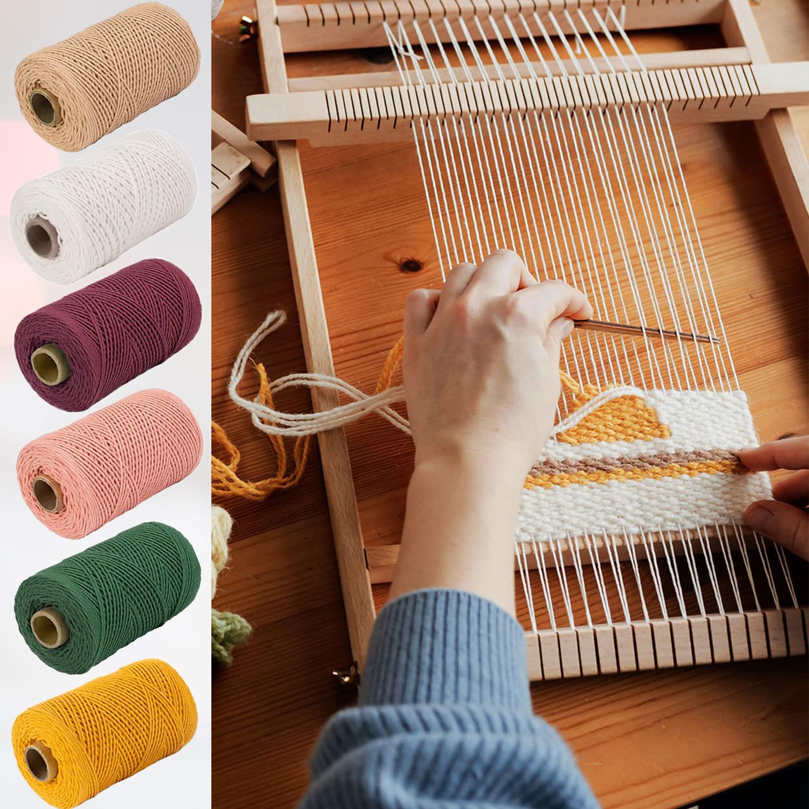 Binwat Macramé Koord Natuurlijk Macramé Katoenen Koord DIY Knutsel Koord Spoel Touw Rustiek Koord Katoenen Touw voor Wanddecoratie, Plantenhangers, Knutselen, Breien, Decoratieve Projecten 3mm x100m