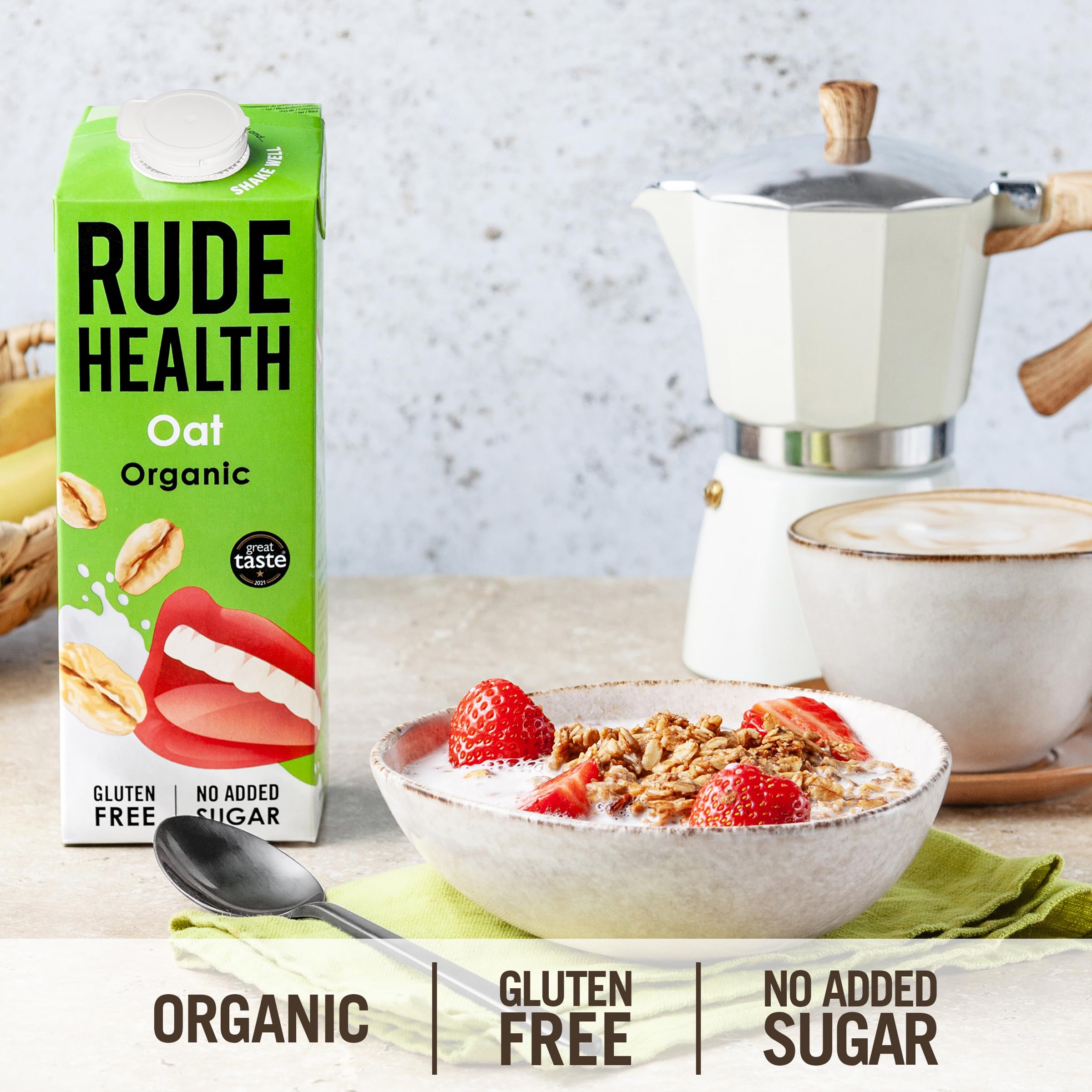 Rude Health 6 x 1 Litre Organic Oat Dairy-Alt Milk, 100% Natural Organic Drink, Lactose Free, Dairy Free & Gluten-Free, No Added Sugar, Award-Winning, Healthy & Vegan, 100% Recyclable Packaging — view 4
