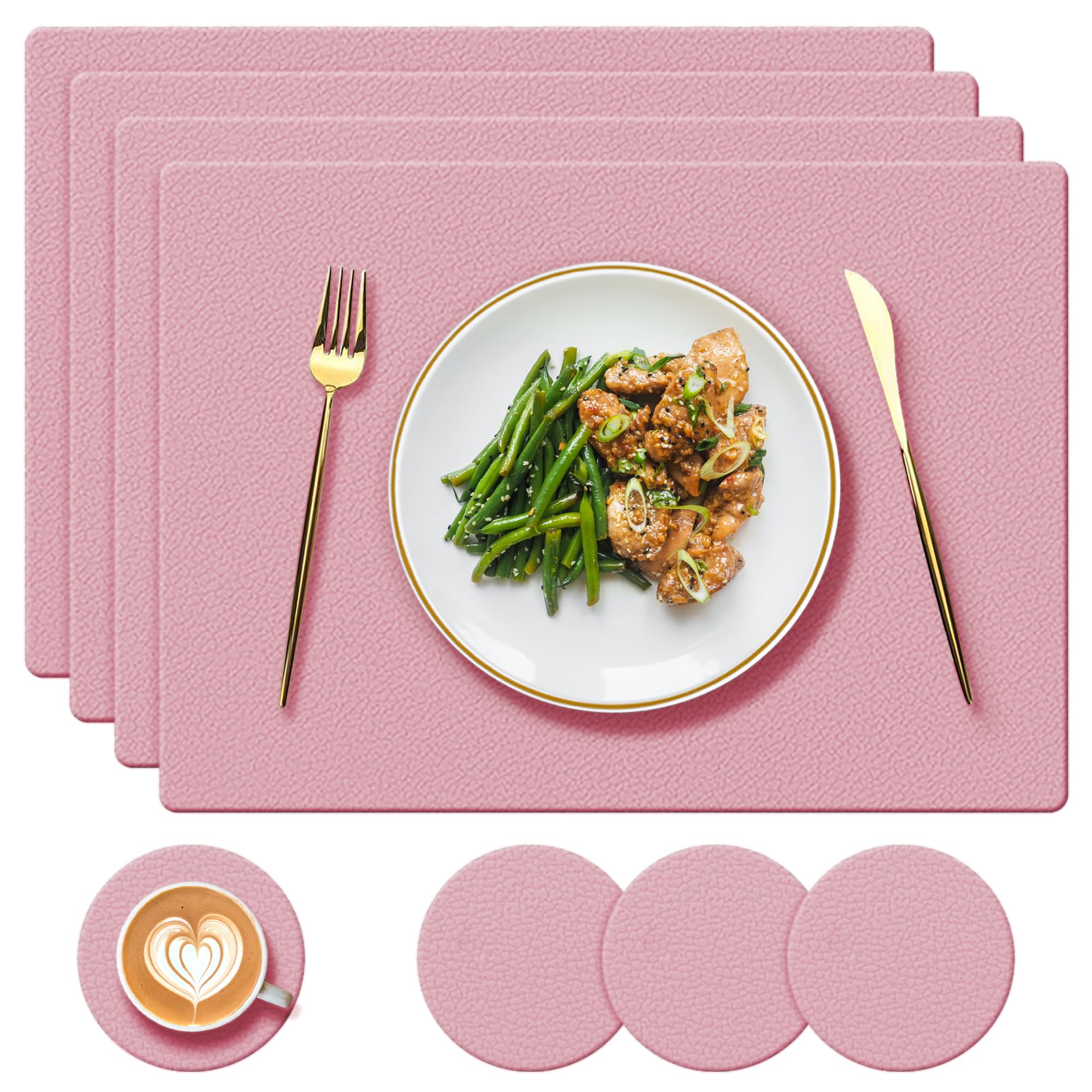 YUNJUER 4 Silicone Placemats + 4 Washable Coasters, Heat-Resistant 450 °F