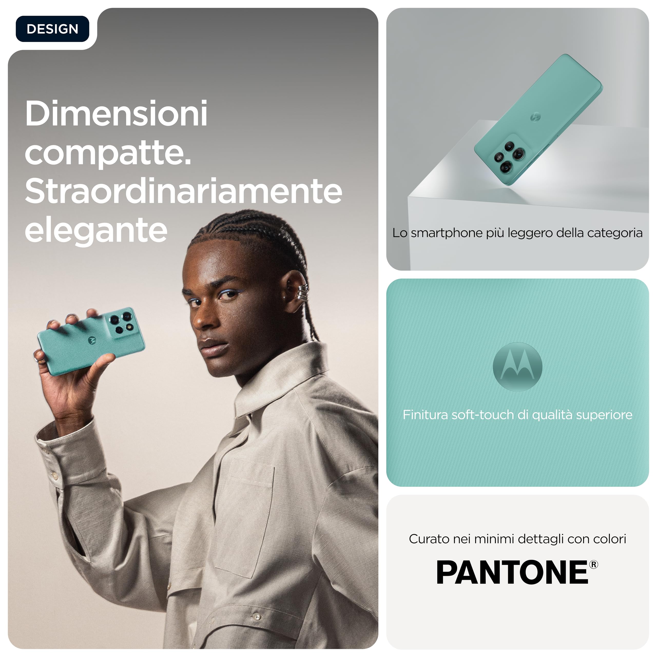 Motorola edge 60 neo con Moto AI (8/256GB, Tripla camera 50MP+13MP+10MP, selfie 32MP, Display 6.36" Super HD 120Hz, MediaTek Dimensity 7400, 5000mAh, TurboPower 68W, Android 15), PANTONE Frostbite
