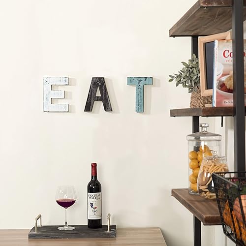 Miniatura 2 de MyGift Letrero de pared multicolor de madera maciza con texto en inglés "EAT Cutout Block" para pared, letras para el té, decoración de cocina, casa