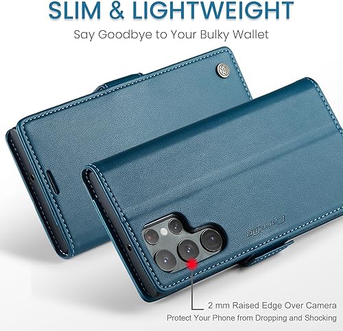 Miniatura 7 de QLTYPRI Funda tipo cartera para Samsung Galaxy S22 Ultra, funda magnética de piel sintética de alta calidad con bloqueo RFID, ranuras para tarjetas