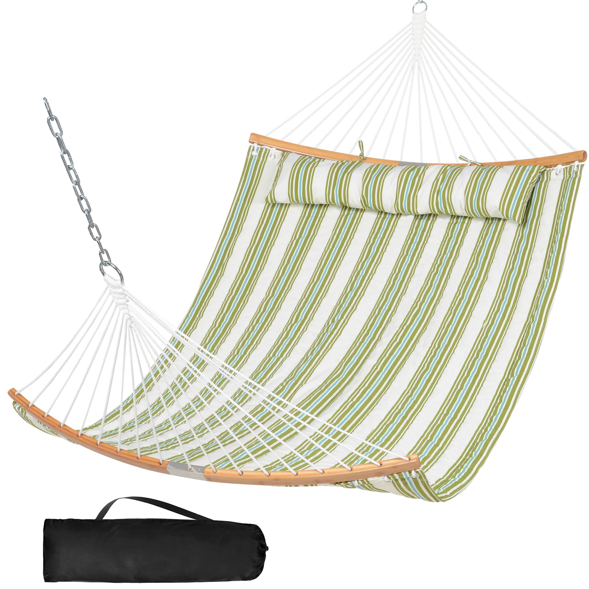 SUNCREAT Hammocks Outdoor Quilted Hammock, 450 lbs Capacity, Heavy Duty Hammock Without Stand, Light Green Stripes