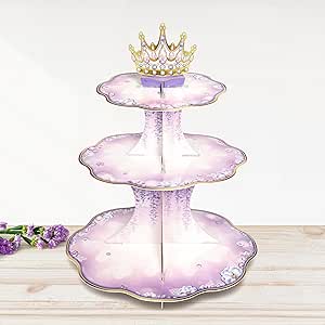 Cheerland Purple Cupcake Stand Purple Party Decorations Rapunzel Birthday Tangled Princess Gold Cake Decor 3 Tier Bridal Shower Lavender Floral Quinceanera Girl Birthday Baby Shower Party Supplies