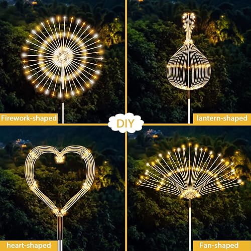 Miniatura 7 de JJGoo Luces solares de jardín, luces solares de fuegos artificiales, paquete de 2, 120 LED, 2 modos de iluminación, luces solares para exteriores,