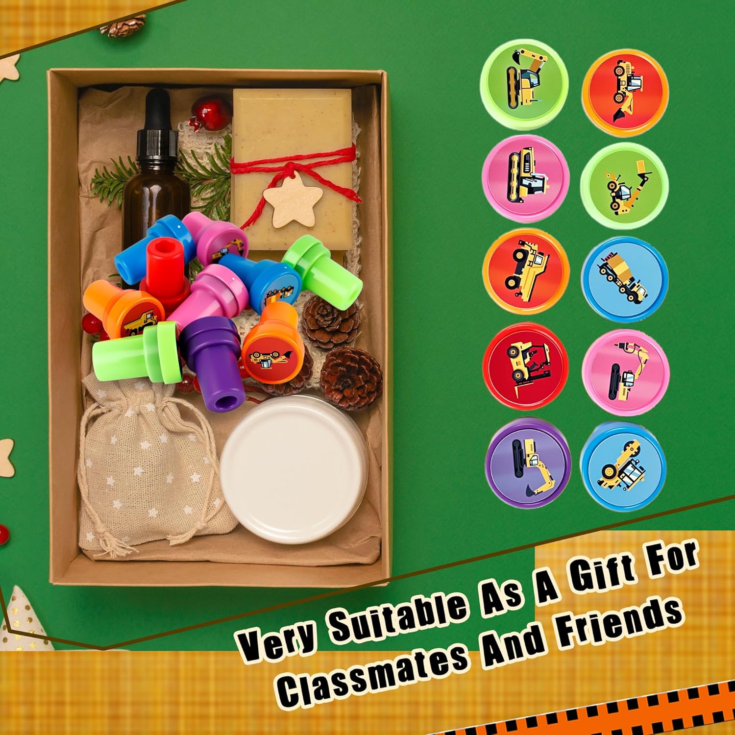 50 Pcs Construction Stamps Architecture Theme Building Designs Self Inking Stamps for Classroom Construction Party Favors Goody Bag, 6 Colors