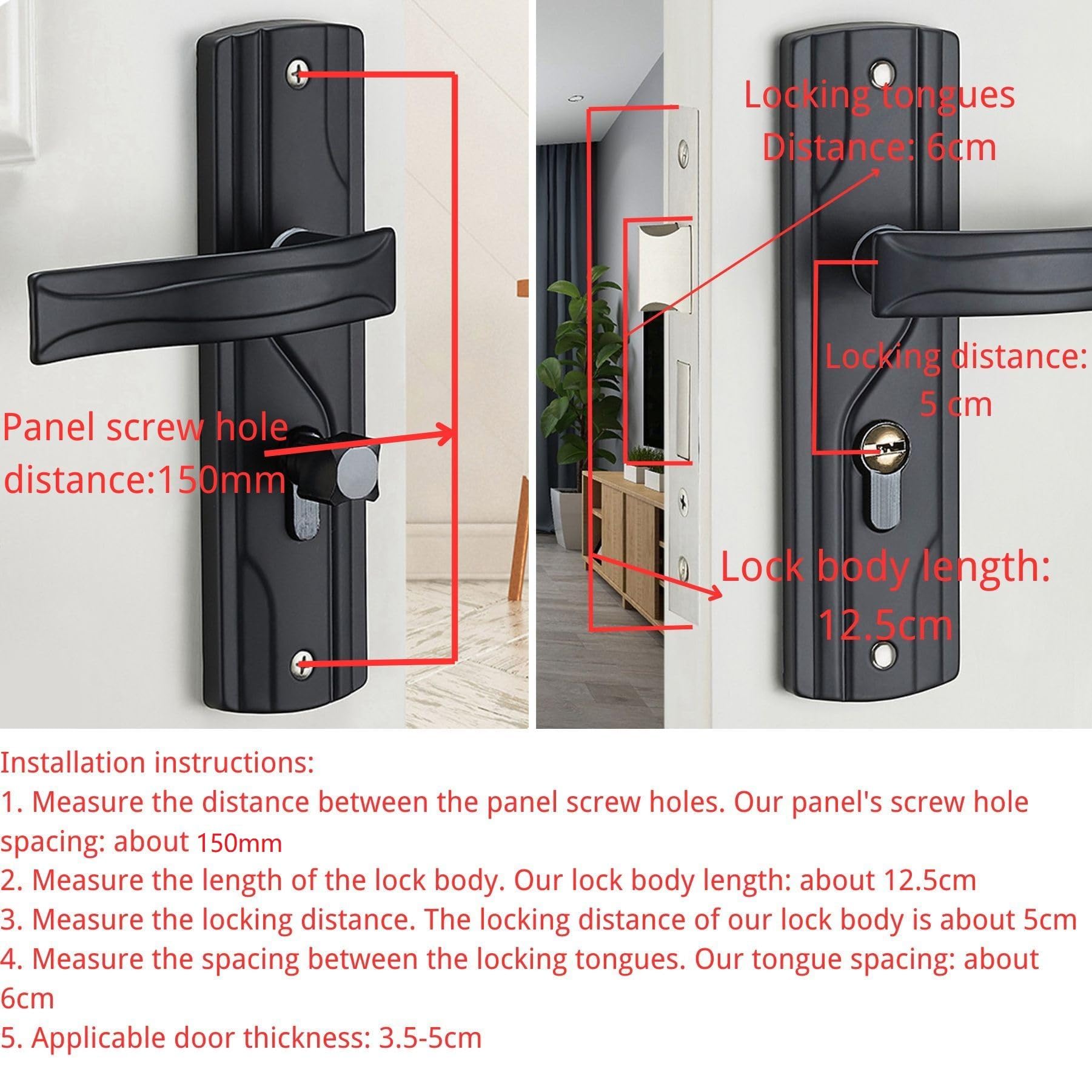 BuyWeek Cerradura de Manija de Puerta con Llaves, Soporte Silencioso Juego de Cerradura de Palanca de Puerta Universal Cerradura de Seguridad de Manillas de Puertas para Casa Dormitorio Negro