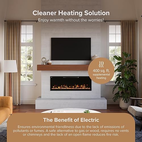 Miniatura 7 de Modern Ember Aerus - Chimenea eléctrica lineal inteligente de 50 pulgadas empotrada en pared y pared varios colores de llama compatible con Alexa y