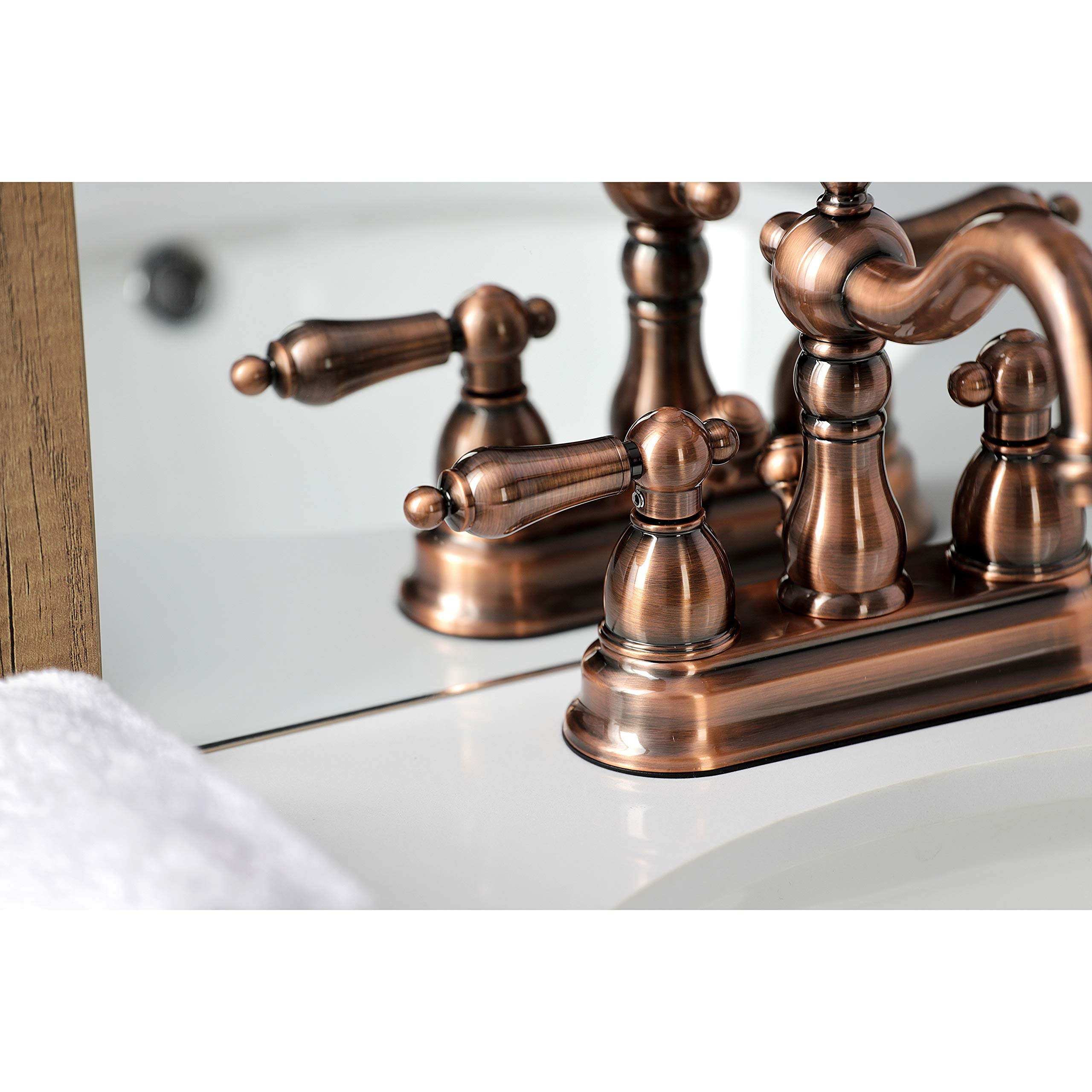 Kingston Brass KB160ALAC Wasserhahn Antik-Kupfer – Für Badezimmer, 10,2 Cm Einbau, Mit Ablauf