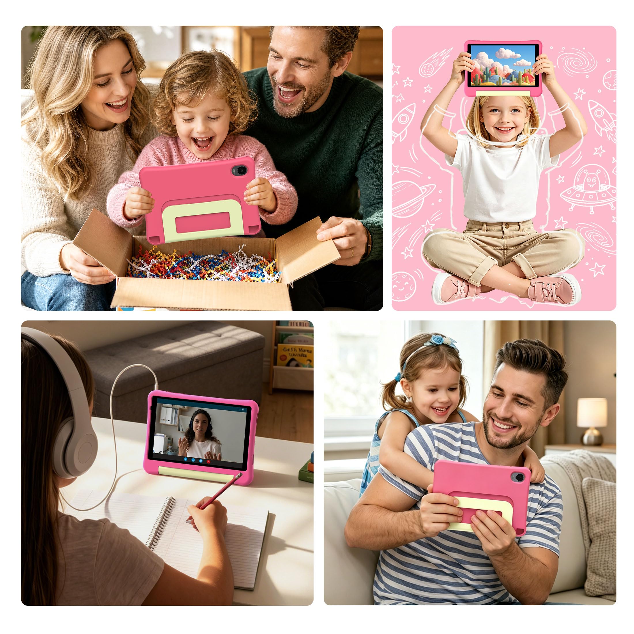 ALLDOCUBE Kido Tablet Per Bambini 8 Pollici, Android 15 Go, 32GB ROM, Rosa | Controllo Parentale, iWaWa preinstallato, 512GB TF, Unisoc T310, 5000mAh, 2 Altoparlanti, Jack 3,5mm, Cover Anticaduta