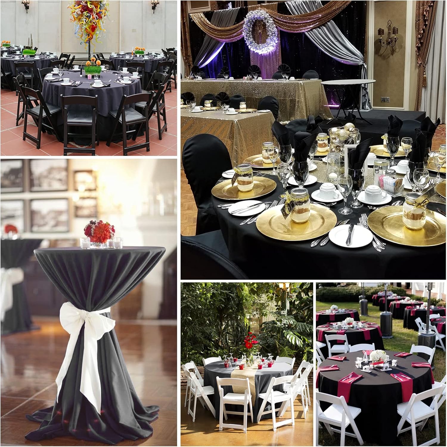 10 Pack Round Tablecloths - 120 Inch, Black Polyester Tablescape Fabric: Stain & Wrinkle Resistant, Ideal for Weddings & Parties - Image 8